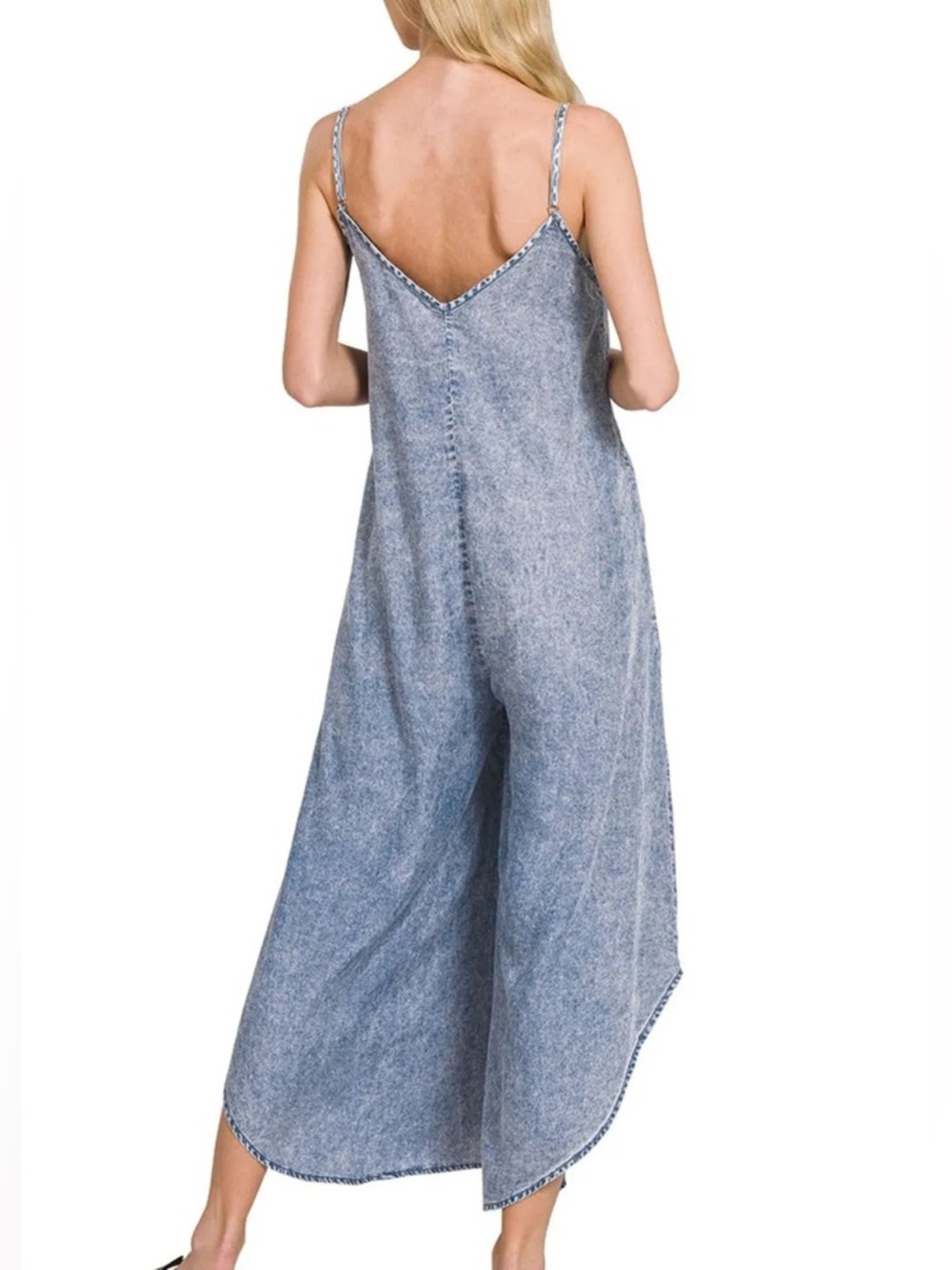 NEW🖤Zenana Lyocell Acid-Washed Jumpsuit Small Blue - Picture 3 of 3